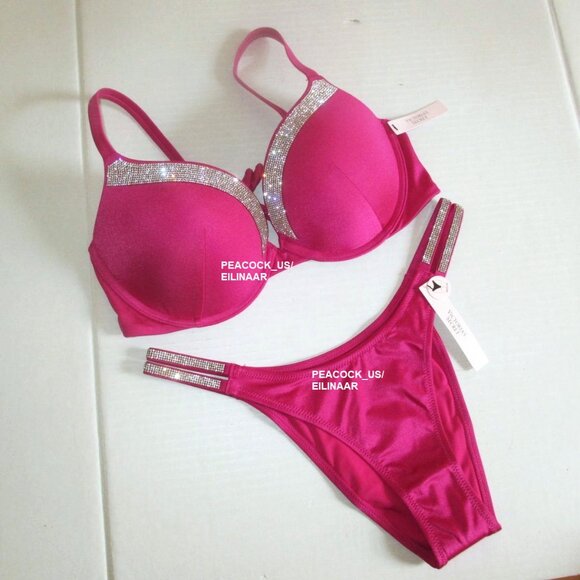 32C/S VICTORIA SECRET SWIM Shine Strap Push Up Top Bikini Set Brazilian Bottom - Picture 3 of 14